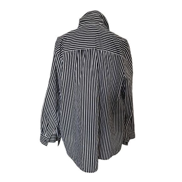 Roaman's Women's Button Down Blouse Striped Black White Long Sleeves Sz Large - Picture 7 of 7